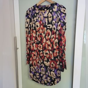 Andrew Marc Abstract Print Cotton/Silk Blend Long Sleeved Dress